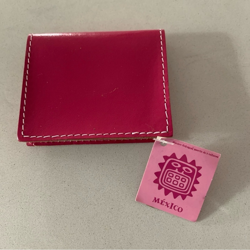 NWT Pink Leather Coin Purse with White Stitching Made in Mexico - Picture 2 of 6